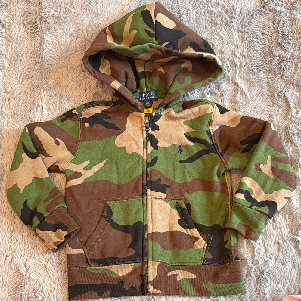 Polo by Ralph Lauren Kids Camo Zip Hoodie - Green/Brown/Tan 3T